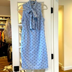 Banana Republic Tie-Neck Midi Sheath Dress Chambray Blue Size 4